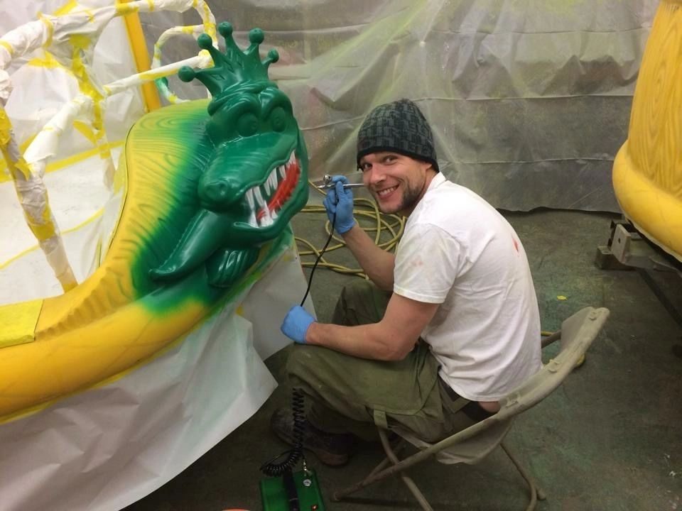 Fiberglass figure being restored in the Moore shop