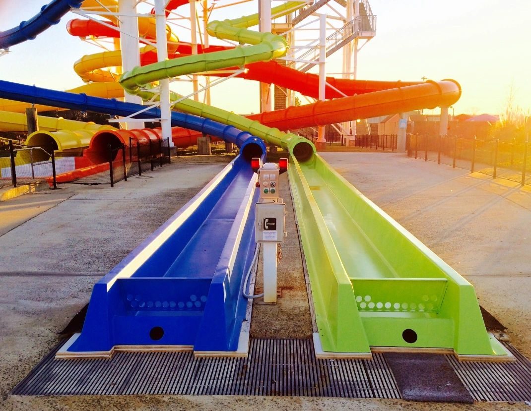 Restored blue and green slide runouts